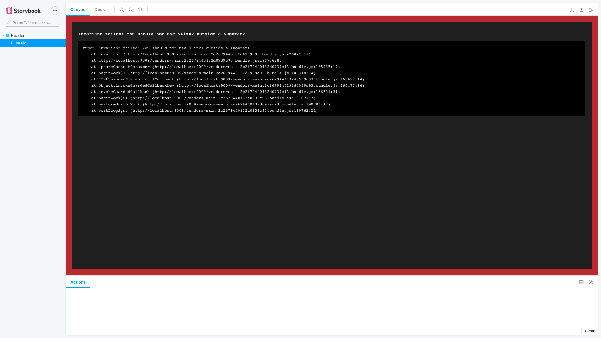 Picture of an error in Storybook